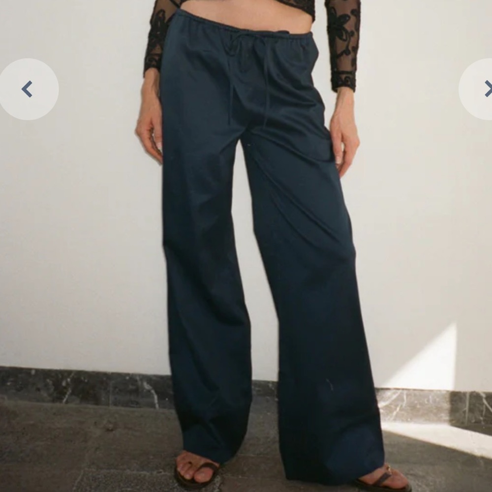 Ciao Lucia Yuli Wide Leg Cotton Twill Pants in Navy Blue